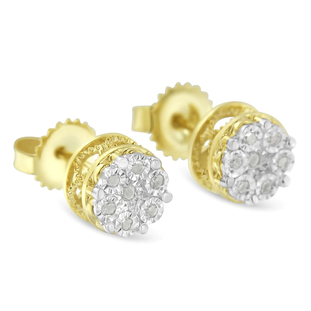 14K Yellow Gold Plated .925 Sterling Silver 1/7 Cttw Diamond Miracle Set Stud Earrings (I-J Color, I3 Promo Clarity)